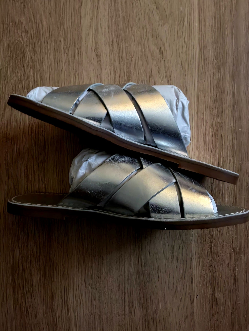 Metallic Silver Women's Slide Sandals